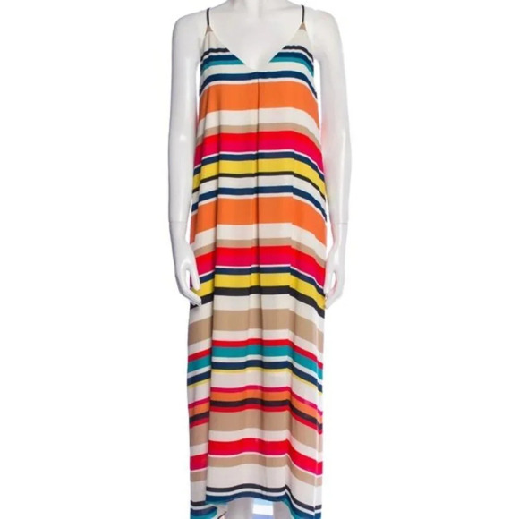 Alice + Olivia Cortes Maxi Dress High Low Cortes Striped Dress Multicolor Medium - Picture 1 of 16